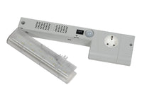 White LED light fixture with motion sensor on a white background