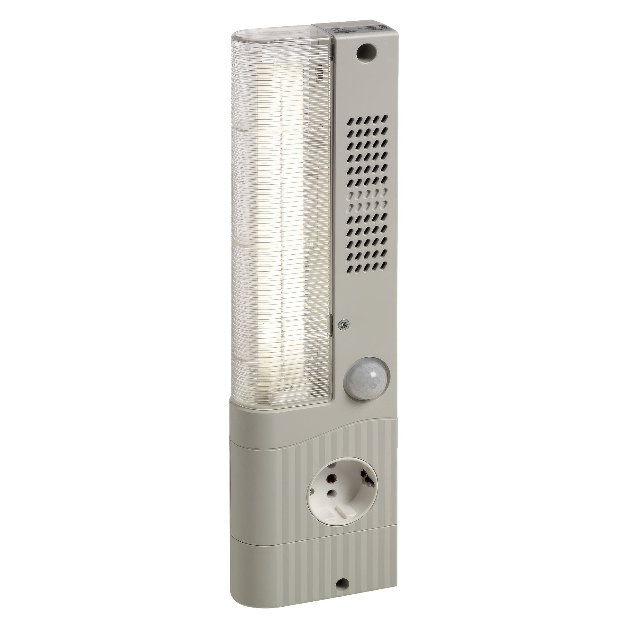 LED enclosure light with motion sensor and German/Russian receptacle on a white background.