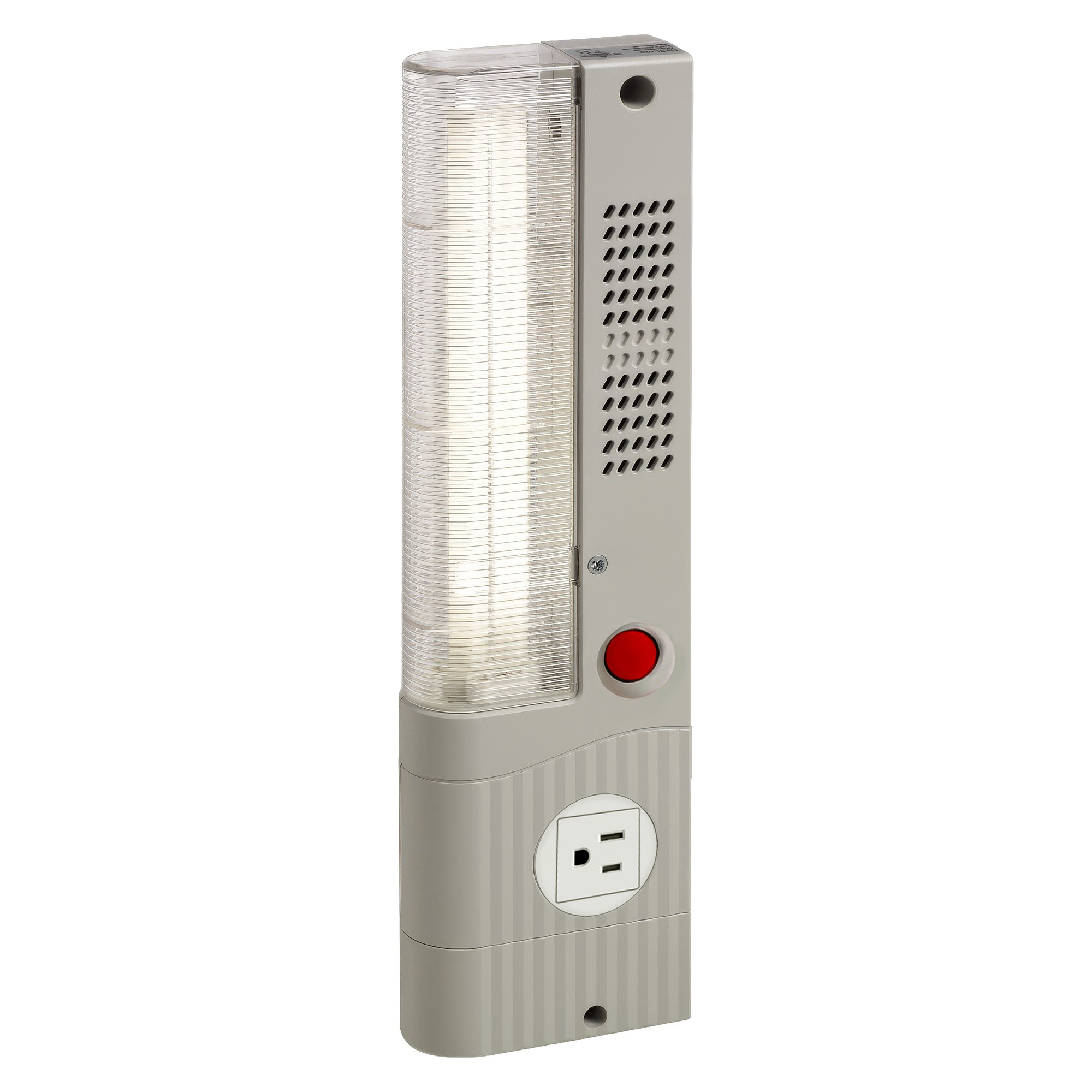 LED enclosure light with red on/off button and US/CA receptacle on a white background.