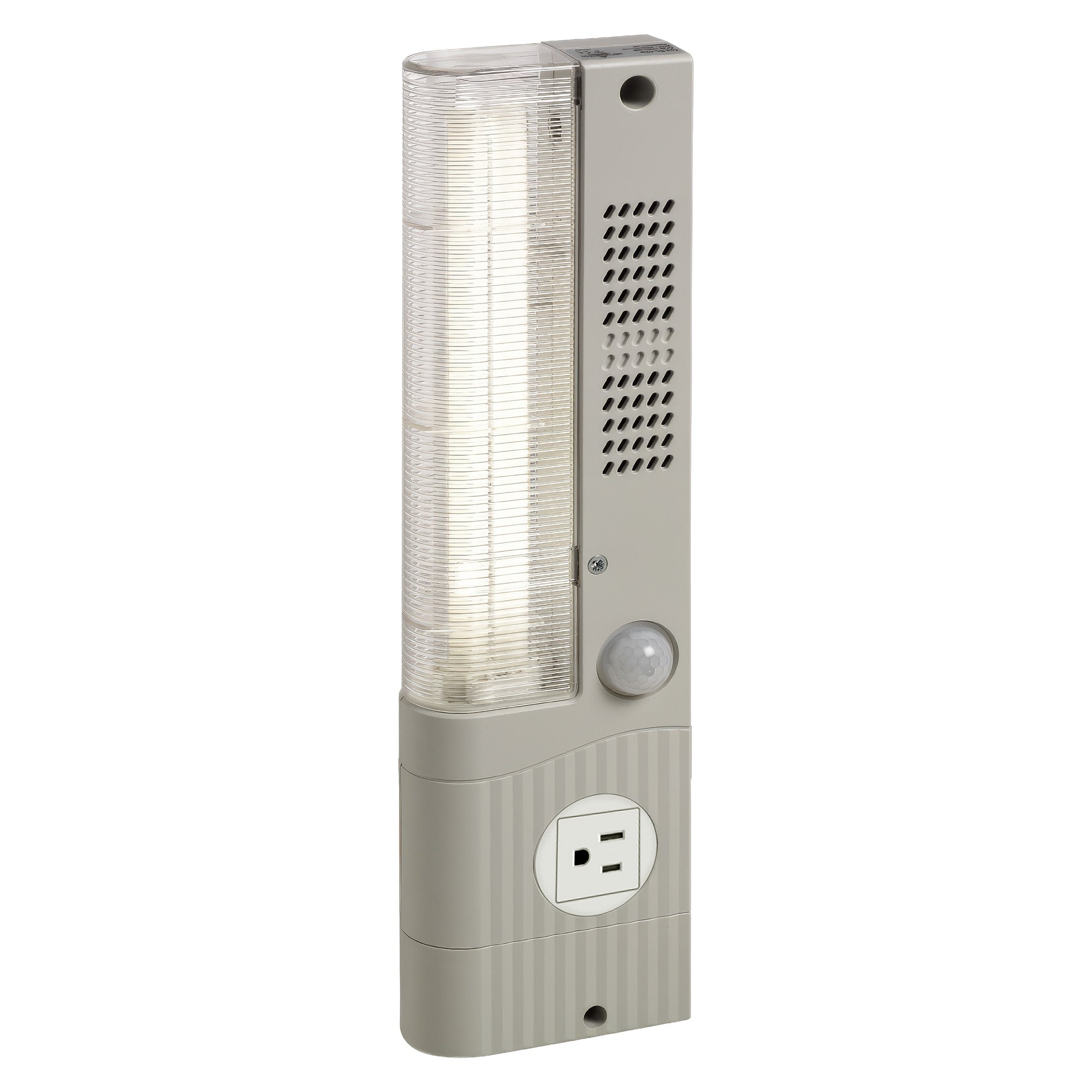 LED enclosure light with motion sensor and US/CA receptacle on a white background.