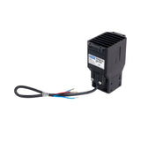 Black fan heater with wiring on a white background.