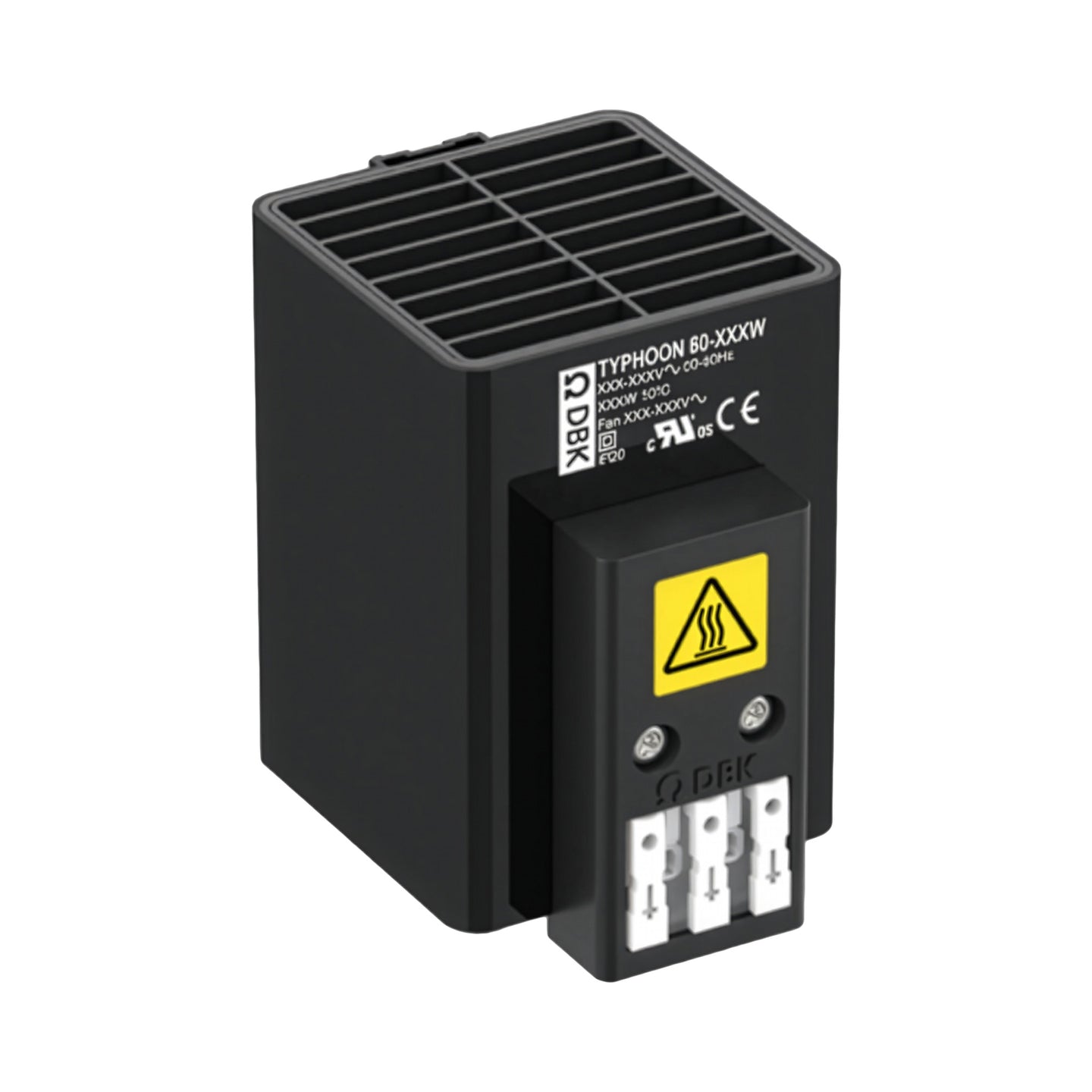 Black electronic device with warning label on a white background