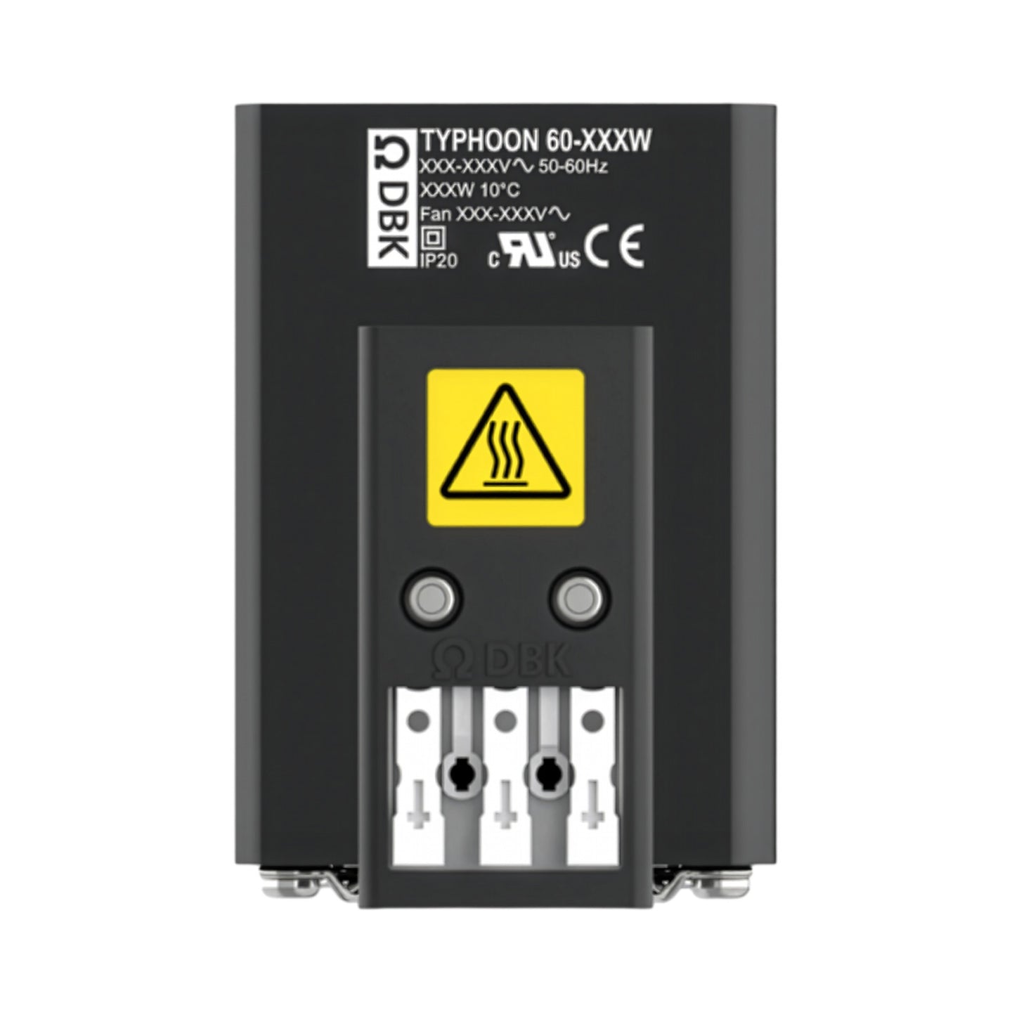 Black electronic device with warning label on a white background