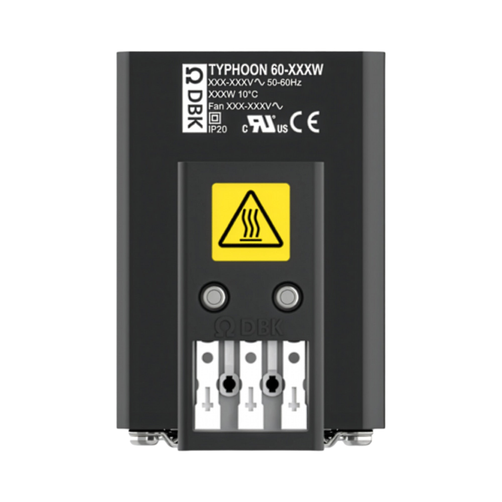 Black electronic device with warning label on a white background