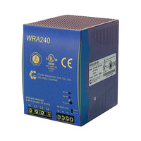 Blue power supply unit with 'WRA240' label on a white background