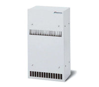 White air conditioning unit with brand logo on a white background