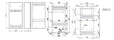 Technical drawing of a control panel with dimensions labeled