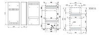 Technical drawing of a control panel with dimensions labeled
