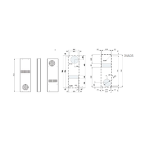 Technical drawing or blueprint of a device with dimensions and labels on a white background