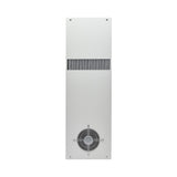 Rectangular metal air conditioner panel with ventilation grille on a white background