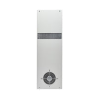 Rectangular metal air conditioner panel with ventilation grille on a white background
