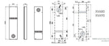 Black on white technical drawing of air conditioners with dimensions titled  'XVA80 XVA90'.