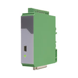Green and gray electronic module on a white background.