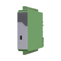 Green and gray electronic module on a white background