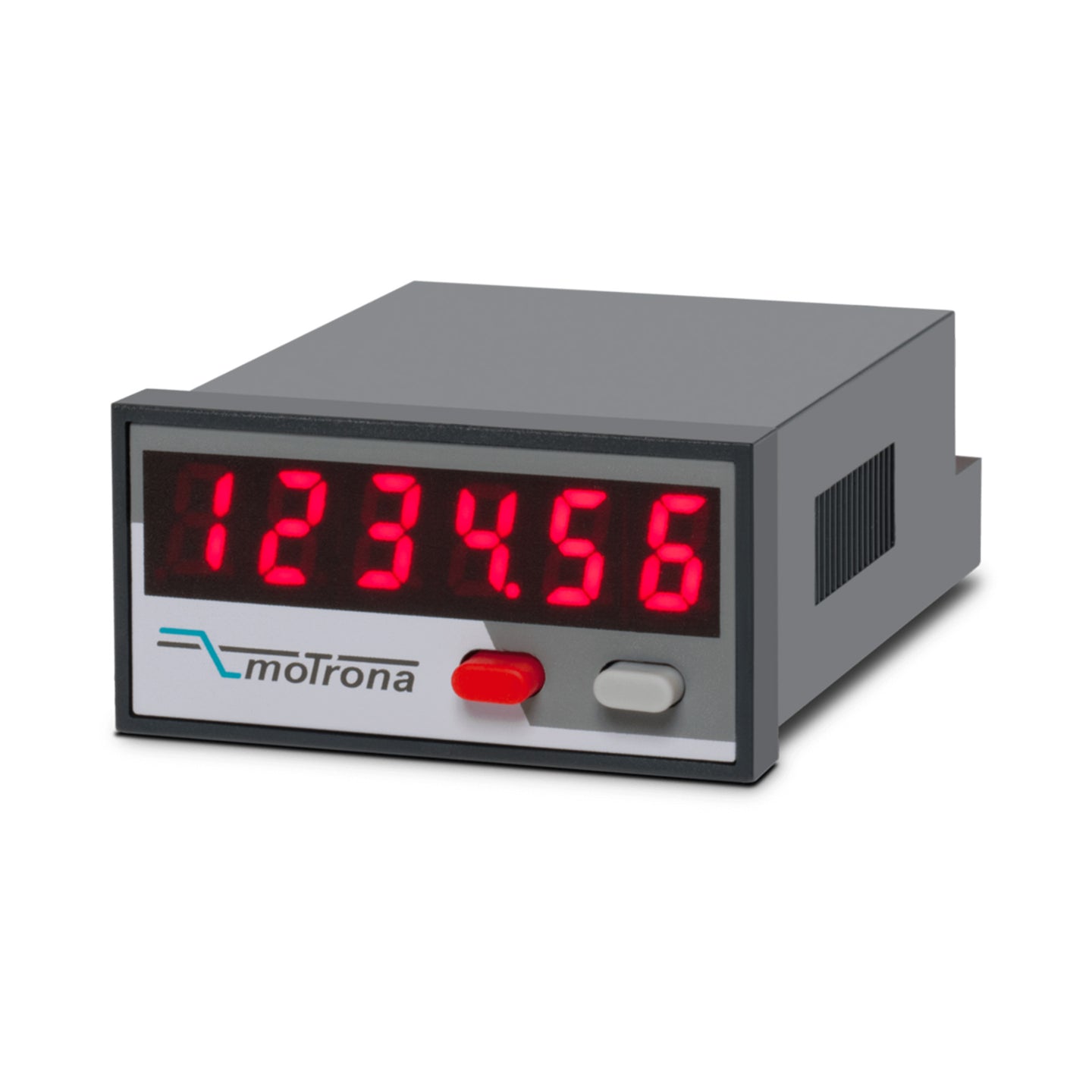 Digital display with red LED numbers on a white background