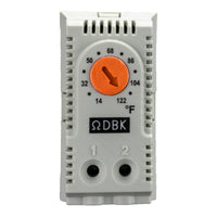 Thermostat with orange dial and white casing on a white background