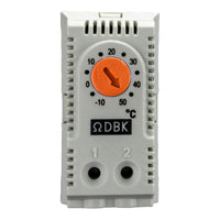 Thermostat with orange dial and white casing on a white background