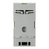 Rear of grey DIN rail mounts for adjustable thermostat.