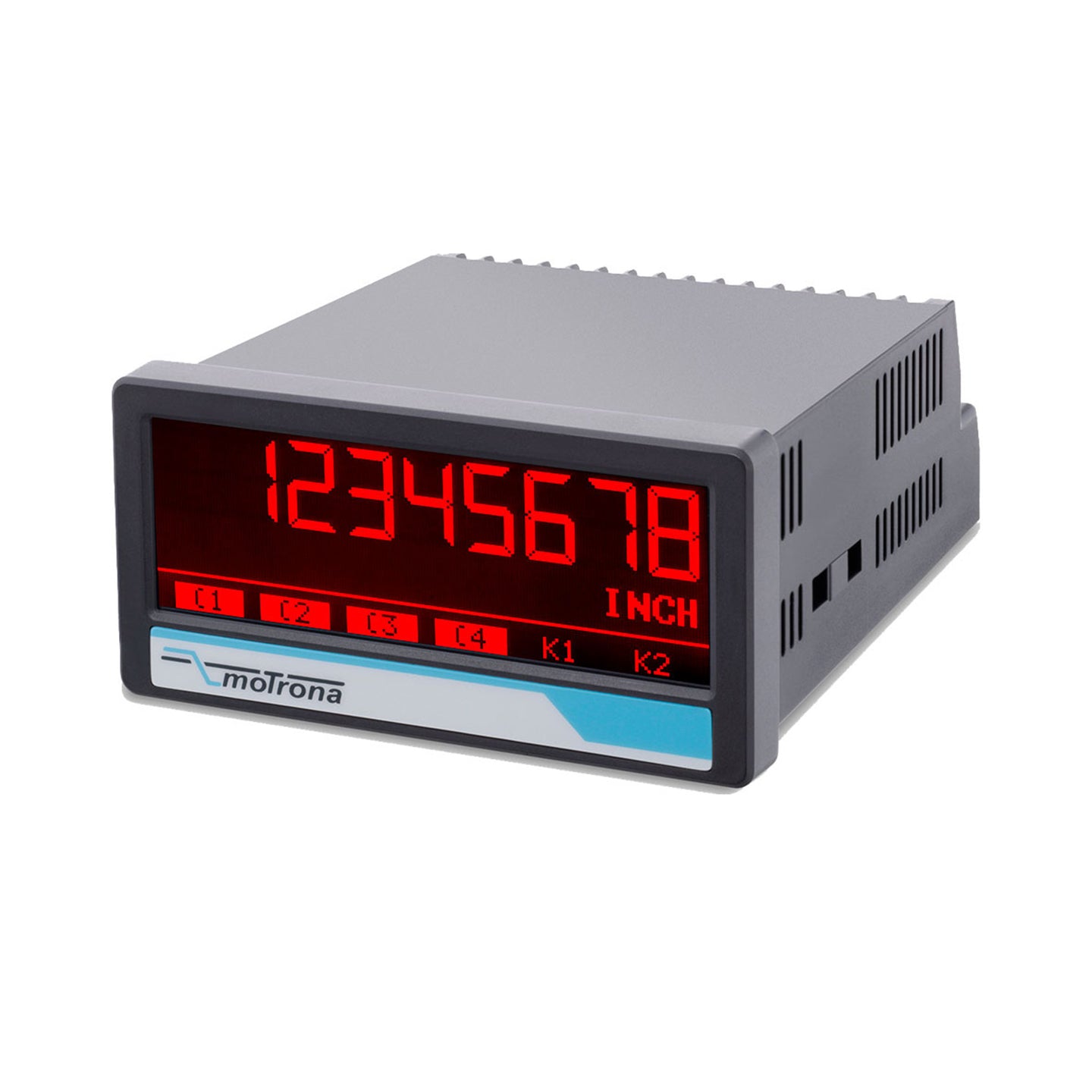 Digital display with red LED numbers on a white background